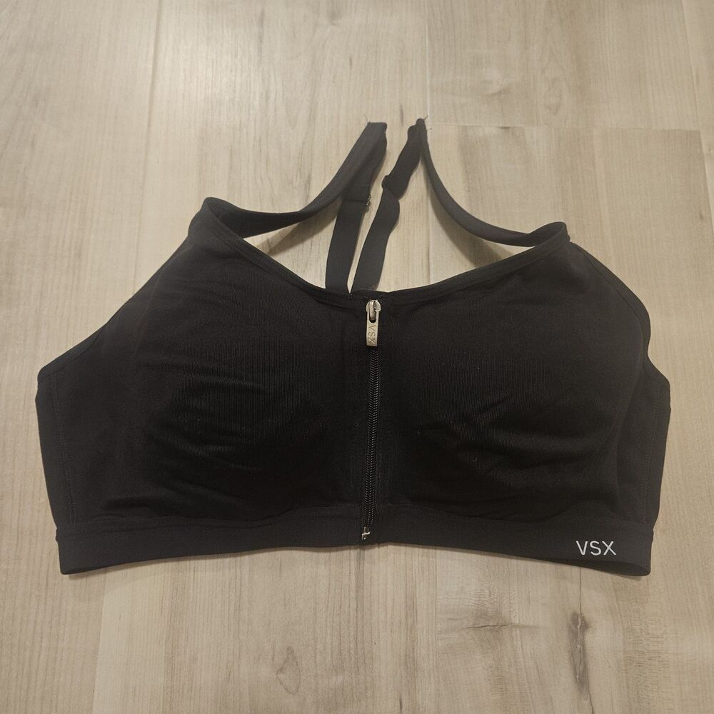 Victoria’s Secret Sport Knockout Bra Underwire Zip Black Front Close Padded 38C